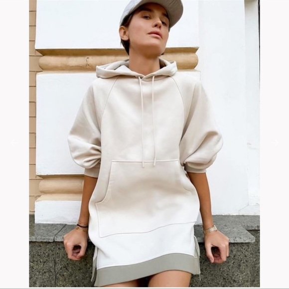 H&M Conscious Collection Taupe Oversized sweatshirt long Hoodie Dress - Picture 8 of 16